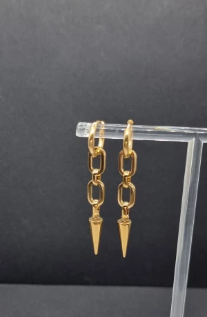 Guldiga kedjeörhängen med spets - Snygga örhängen i guldton med kedjelänkar och spetsiga konformade hängen. Material-rostfritt stål 