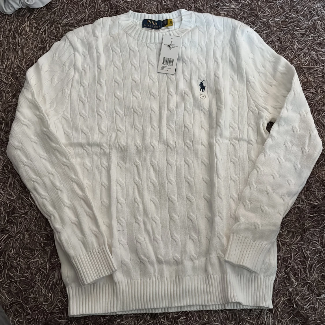 Vit kabelstickad tröja Polo Ralph Lauren