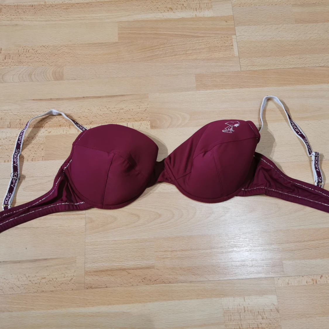 Vinröd Snoopy bh med broderi - 4