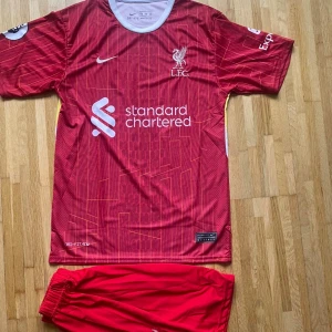 Liverpool M. Salah #11 fotbollströja Nike - Röd Liverpool fotbollströja från Nike med M. Salah och nummer 11 på ryggen. Kortärmad med vita och gula detaljer, tryckt klubbmärke och sponsorlogga på bröstet. Materialet är lätt och andas, perfekt för match eller träning.