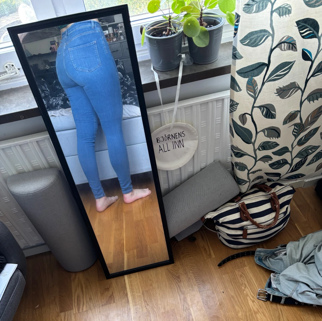 Blå högmidjade skinny jeans - 1