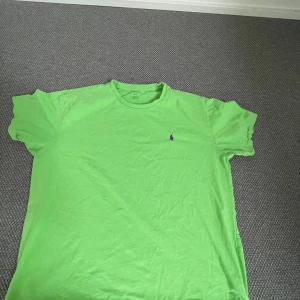 Grön t-shirt från Polo Ralph Lauren - Snygg grön t-shirt från Polo Ralph Lauren med klassisk lila broderad logga på bröstet. T-shirten är i bomull och har en normal passform med korta ärmar och rund hals. Perfekt för dig som gillar färg och stilren design.