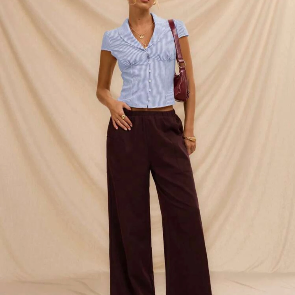 Blå vit blus topp  - 3