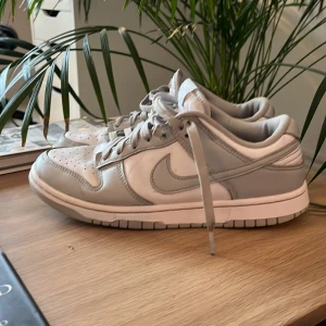 Nike Dunk Low grey fog - Säljer mina nike dunk grey fog som jag haft i ett år de är sparsamt använda men fortfarande små tecken på användning.