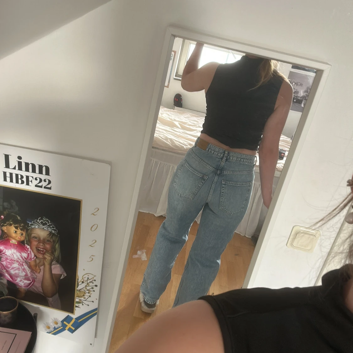 Ljusblå raka jeans med hög midja - 1