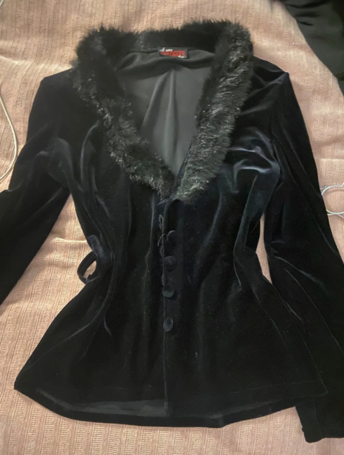 Svart Y2K päls kofta 