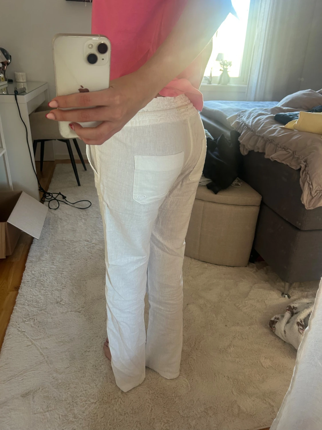 Vita linnebyxor med snörning - 1