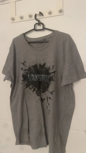 Grå Liseberg t-shirt med tryck - Tshirt från Liseberg med coolt svart tryck av fåglar och texten 'Valkyria' på bröstet. Klassisk passform och rund halsringning. Perfekt för dig som gillar en avslappnad stil. Kan behöva strykas.
