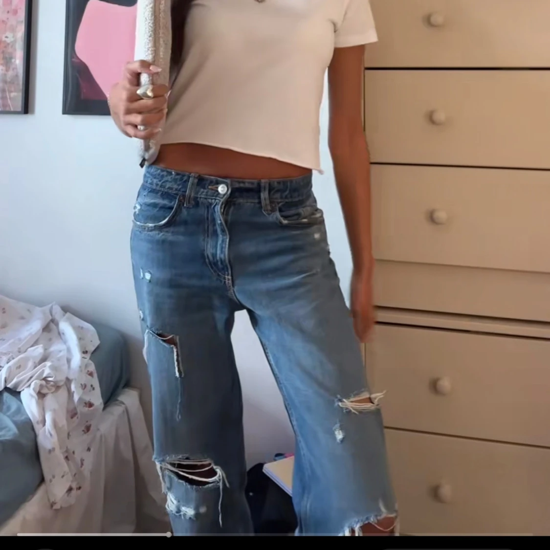 Blå ripped jeans med loose fit - 2