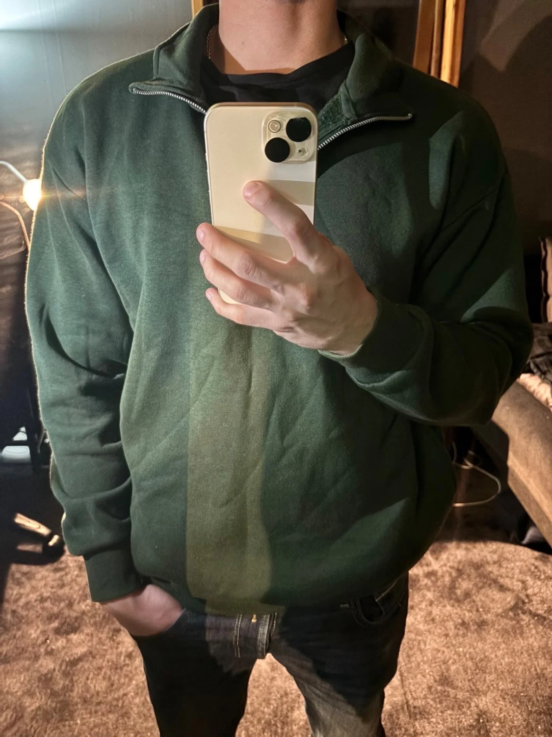 Mörkgrön half zip sweatshirt - 2