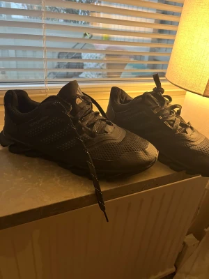 Svarta Springadidas sneakers strl 44 - Svarta sneakers från Springadidas i storlek 44 med coola prickdetaljer på sidorna och robust, mönstrad sula. Ovandelen är i mesh och syntet för bra ventilation och komfort. Skorna har snörning och en sportig vibe som passar dig som gillar streetstyle.