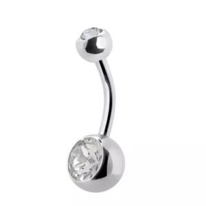 Navelpiercing  - Silvrig navelpiercing från india. Kristall uppe och nere. I titan.  Storlek: 8mm 1,6mm  Nypris: 199kr