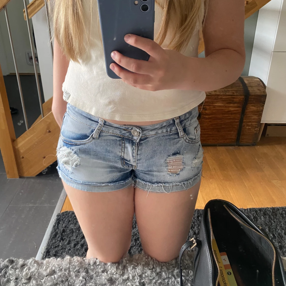 Lågmidjade jeansshorts  - 90