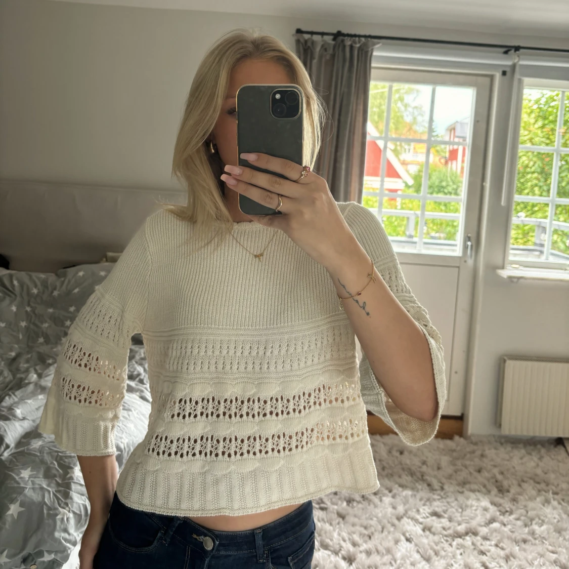 Trekvartsärmad Stickad tröja - 90