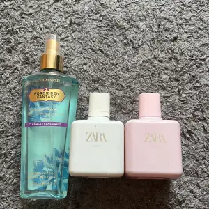 Säljer två  Zara parfymer som båda är typ fulla och min Victoria Secret Body mist. Org pris på Zara parfymerna e ca 160kr st o Victoria secret body misten e ca 170kr. Säljer de från Zara för 100kr tillsammans eller 65kr styck o VS för 70kr