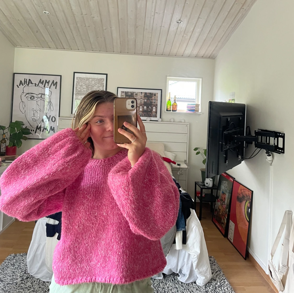 Stickad tröja, rosa - 91