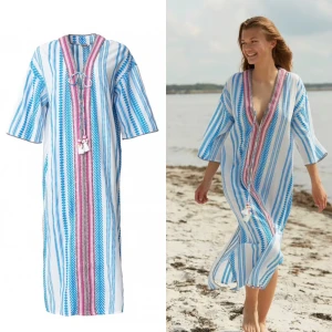 Ny! Underbar kaftan i bomull med vackra detaljer  - Underbar kaftan med super fina detaljer, snören med tofsar och broderi på vävd bomull. Super fin kvalitet och så skön/luftig. Smickrande passform stl L/XL som sålde slut snabbt. Nypris 1299:-