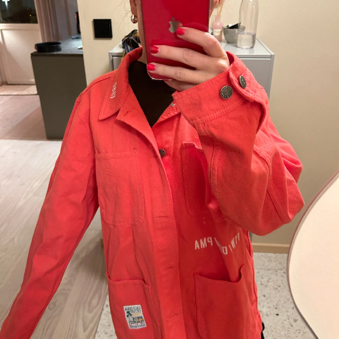 Lys röd / orange jeans jacka - 1