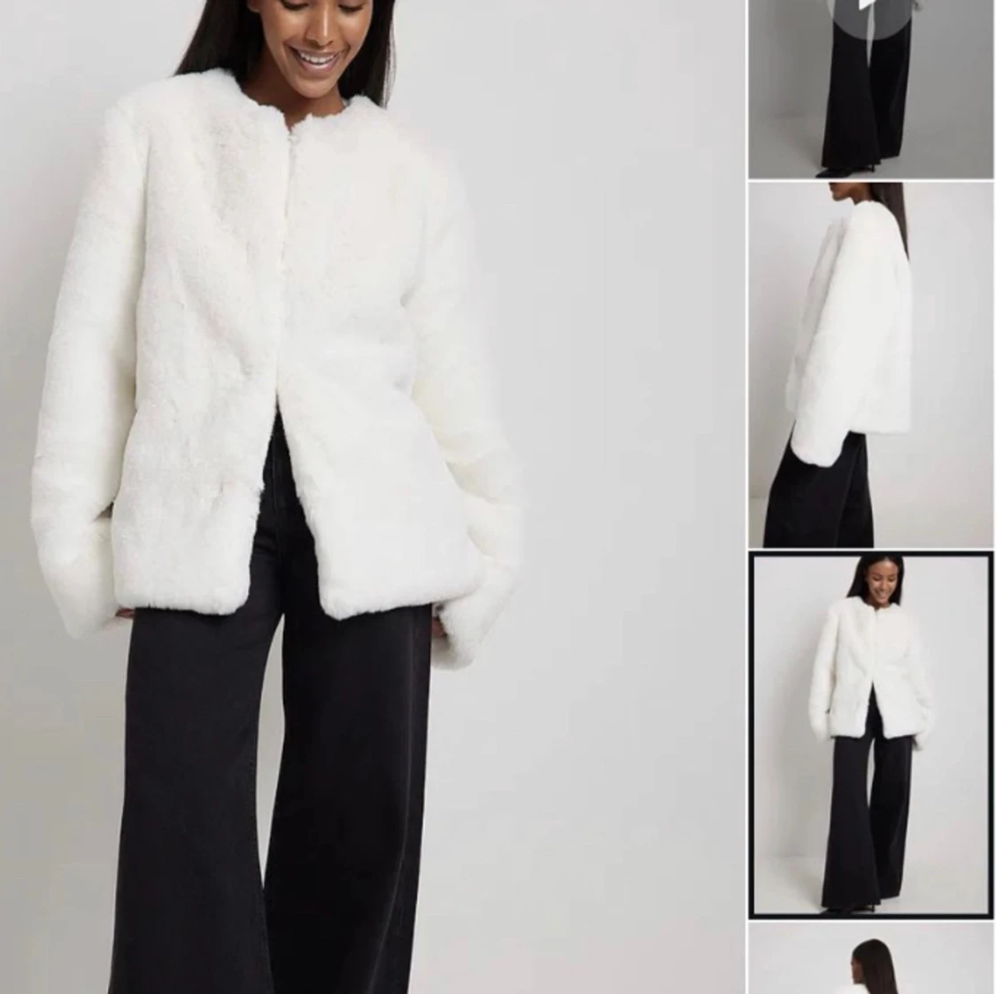 Vit pälsjacka från Lovisa Barkmans kollektion för NAKD