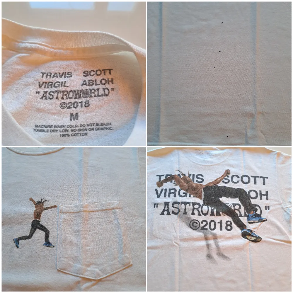 Varumärke: Travis Scott x Off White Produkt: T-Shirt  Material: 100% bomull  Storlek: M Färg: Vitt Kondition: OK Begagnat skick Mått: L: 69cm B: 50cm Kön: Herr/Unisex   (Fyra små svarta fläckar). T-shirts.