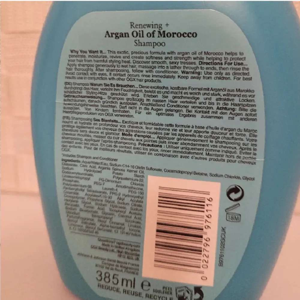 Ogx renewing + argan oil of morocco schampo. Ungefär hälften kvar. Luktar supergott och har inga sulfater i! Nypriset var 99kr. . Övrigt.