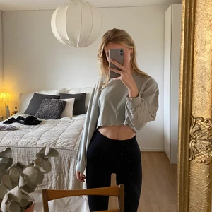 Ljusblå croppad college-tröja - Superskön ljusblå collage-tröja som jag klippt av. Använd ett fåtal gånger. Köpt på zara. Köpare står för frakt.