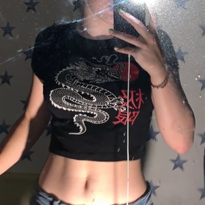 Svart t-shirts med tryck  - Svart t-shirts med tryck. Vet ej var den är från. Bra skick. Passar som S. Köparen står för frakt eller mötas i Norrköping. Stretchigt tyg. 