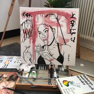 Nicki minaj canvas 50x50. Målad med tusch, kol och oljefärg! bud 🥳