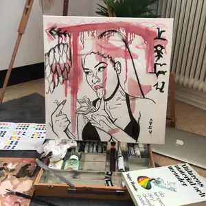 Nicki minaj canvas 50x50. Målad med tusch, kol och oljefärg! bud 🥳