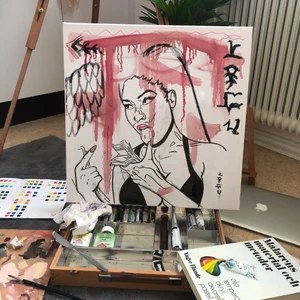 Nicki minaj, tavla canvas  - Nicki minaj canvas 50x50. Målad med tusch, kol och oljefärg! bud 🥳
