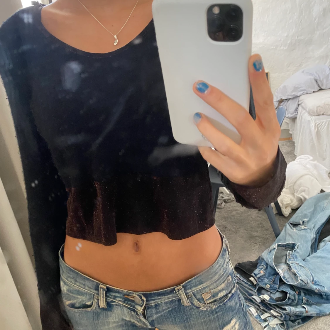 Stickad svart tröja - 90