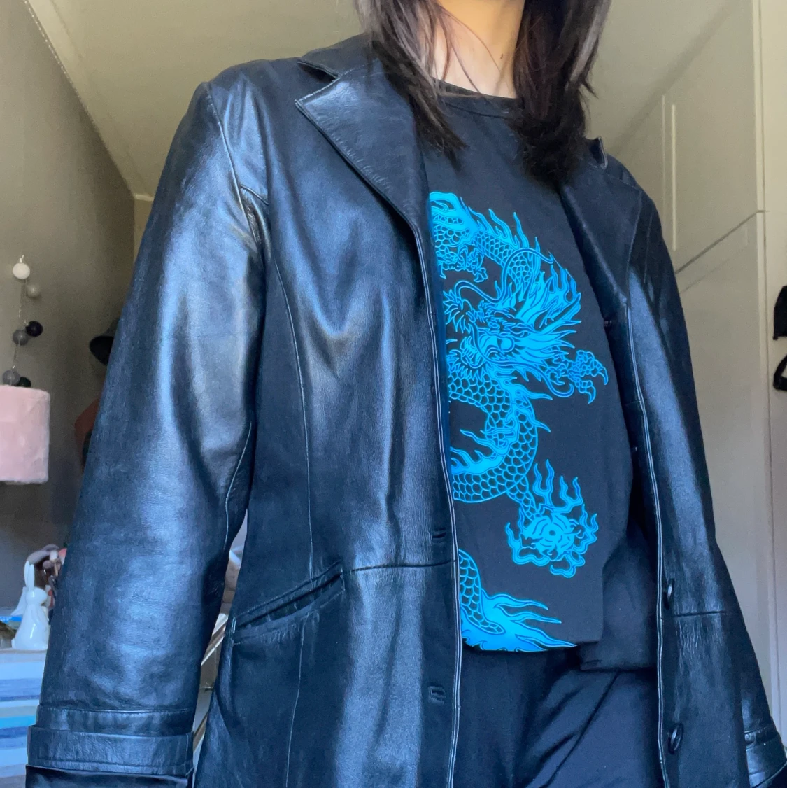 Lång skinnjacka  - 91