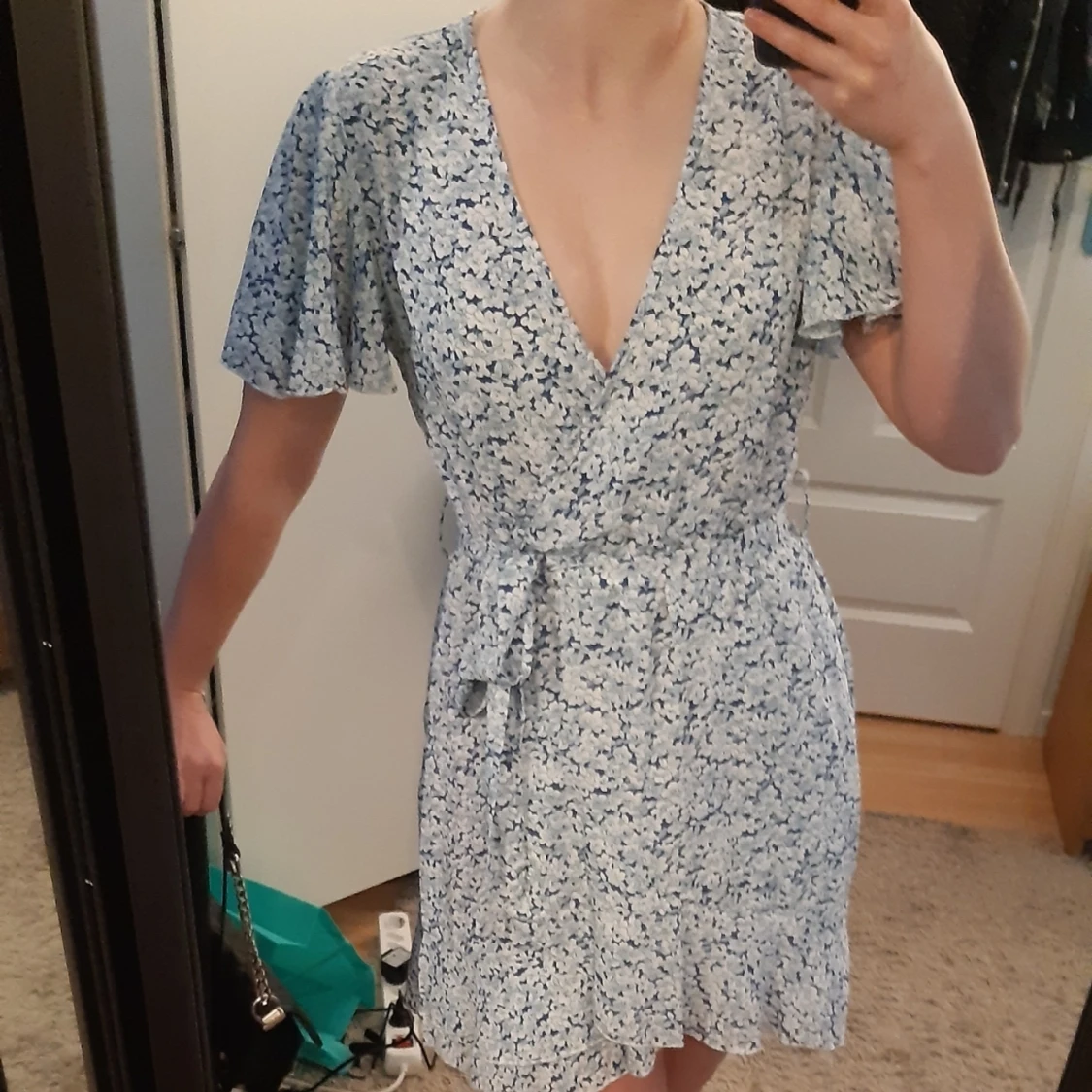 Blå/Vit Blommig Sommarklänning - 90