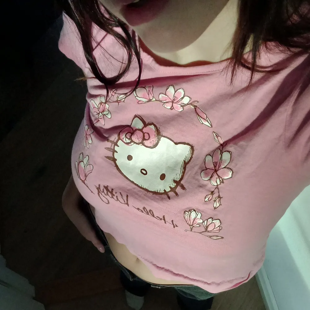 Super söt t-shirt med Hello Kitty på. Liten i storlek skulle säga xs. Frakt tillkommer alltså pris+frakt💕. T-shirts.