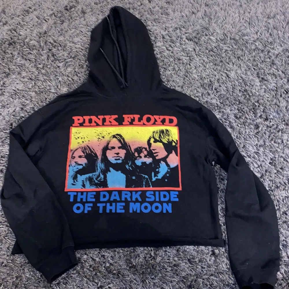 Svart cropped Pink Floyd hoodie med tryck. Väldigt mysig. Tröjor & Koftor.