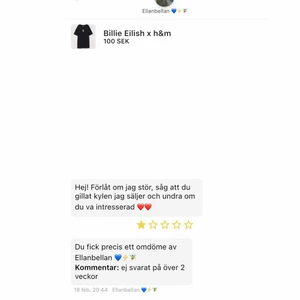 Dålig recension  - Denna recension fick jag av en tjej som skrev till mig för att fråga om jag var intresserad av ett inlägg jag hade gillat. Jag valde att inte svara. Detta har alltså inget med mig som säljare att göra! Väldigt omoget i min åsikt😌