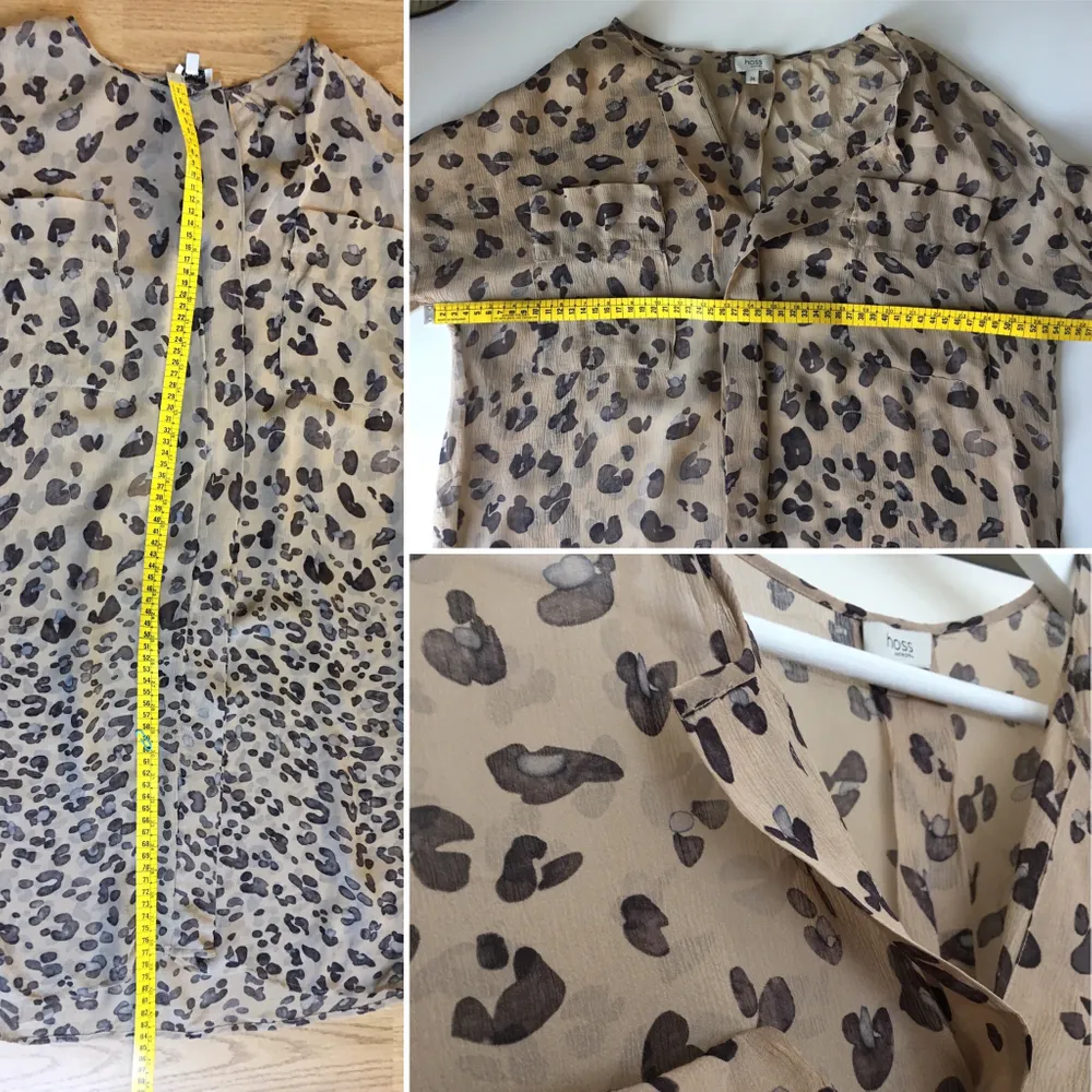 Sidenklänning från Hoss Spanien. Mycket vacker sofistikerad leopard mönster i nattblindhet och brunsvart. Strl S, fint skick.. Klänningar.