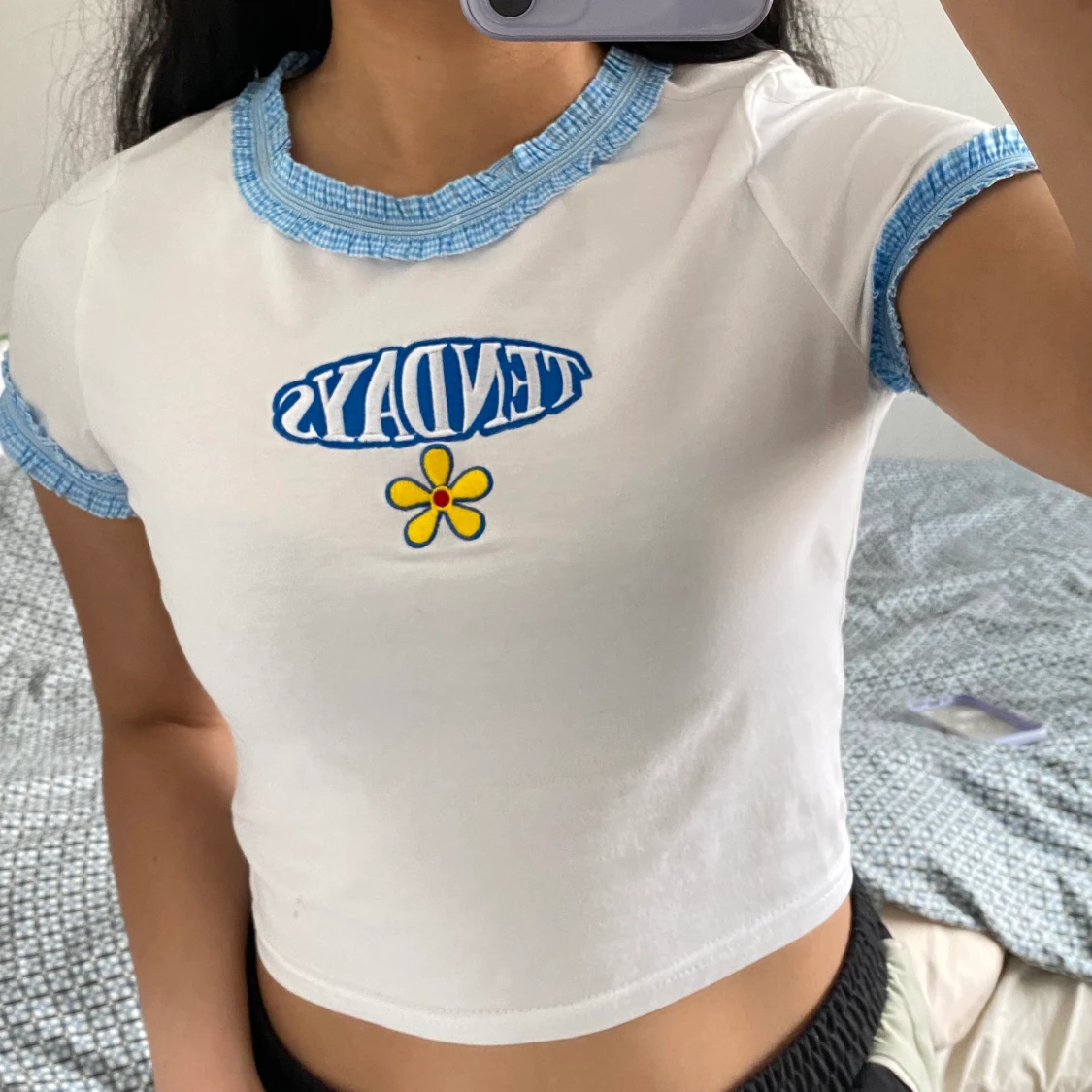 Kortärmad T-shirt med bokstäver Vit strl M mode