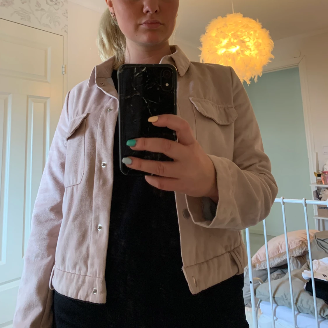 Snygg rosa mocka imiterad jacka!  - 90