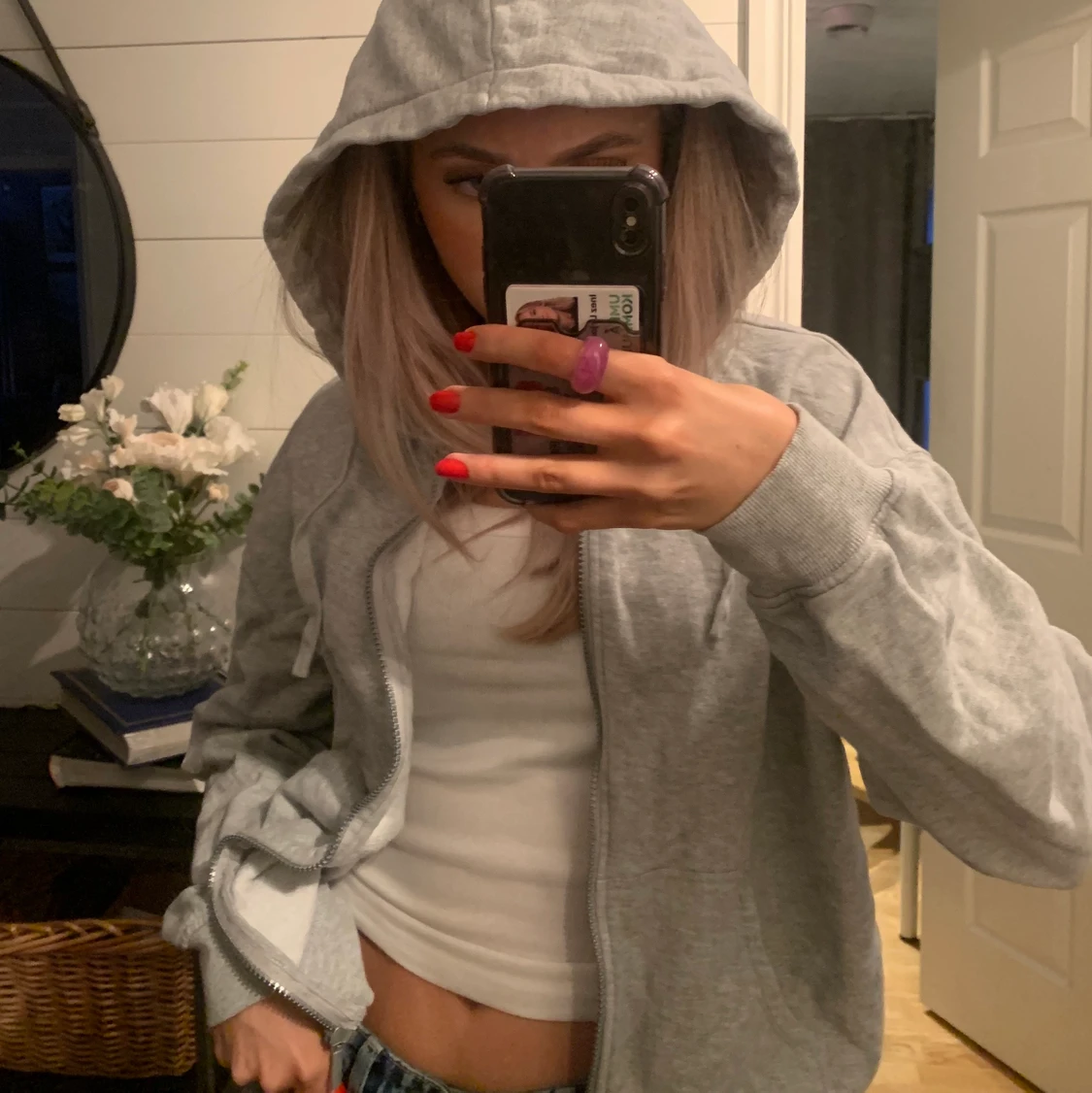 Grå zip hoodie - 91