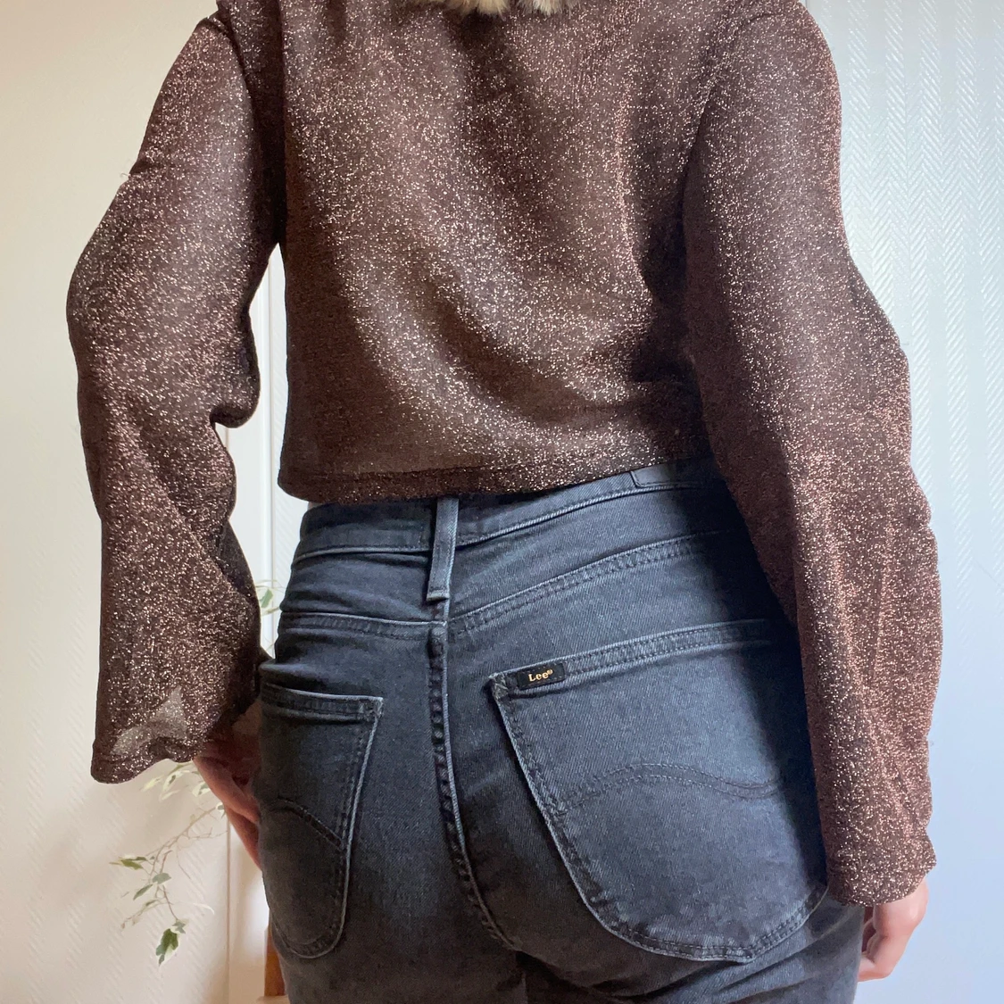 glittrig croppad top med vida ärmar