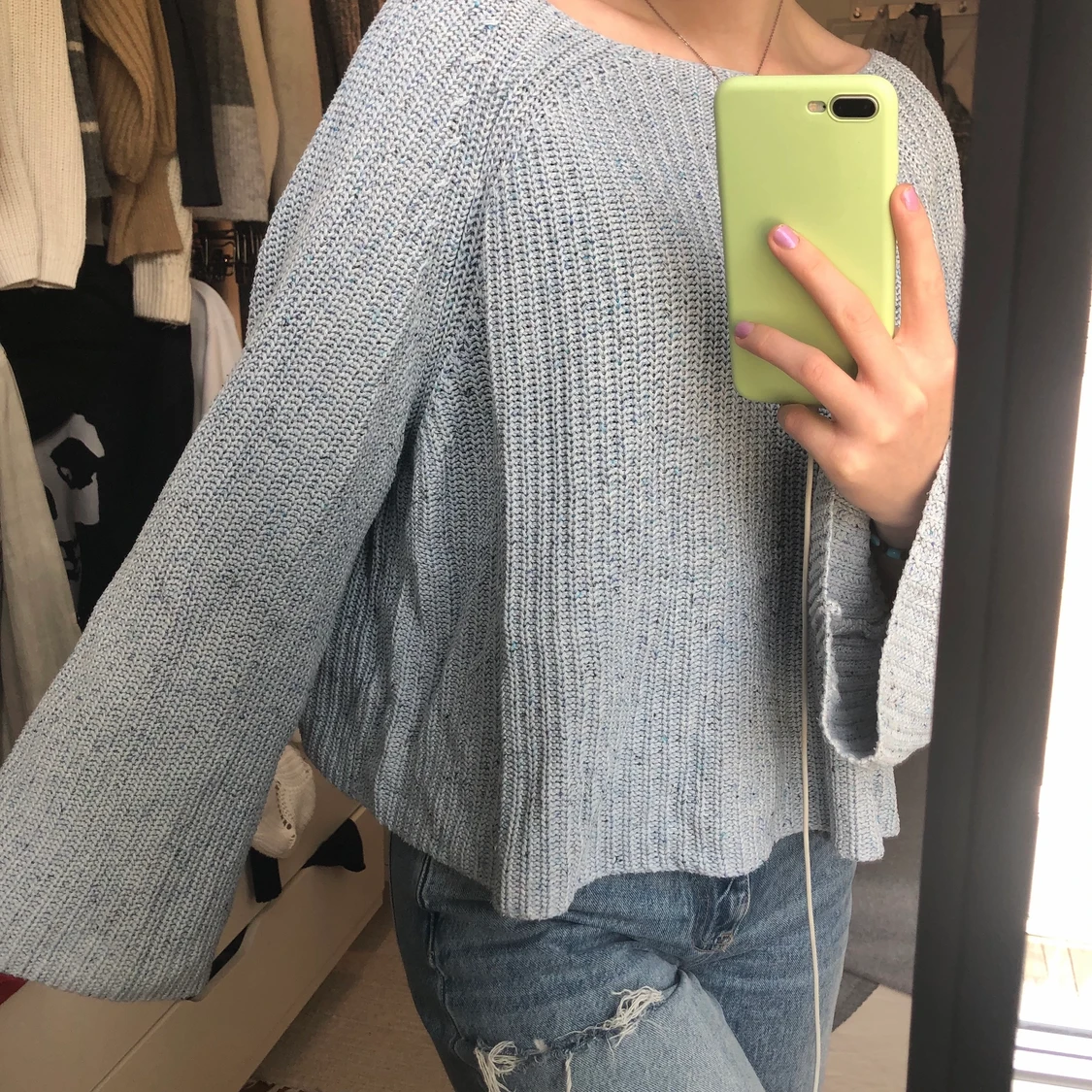 Blå stickad tröja  - 90