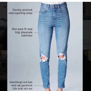 Leah momjeans från Gina Tricot - Superfina momjeans med slitningar på knäna, knappt använda.                                                                              Strl 40, pris 100 kr, kan skickas mot fraktkostnad 66 kr.