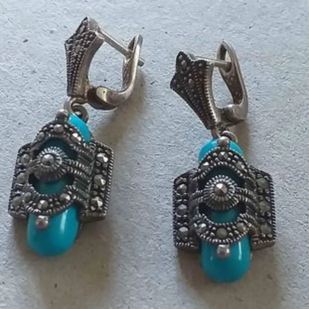 Äkta vintage ädelstenar persian turkos 925 silver sterling örhängen  . Accessoarer.