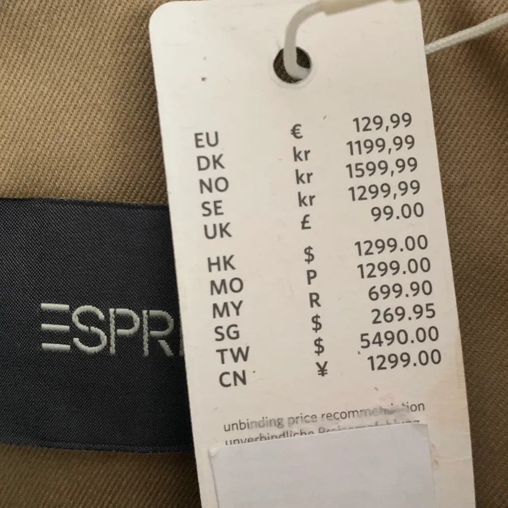 Saling new esprit trench coat because for me is big. Jackor.