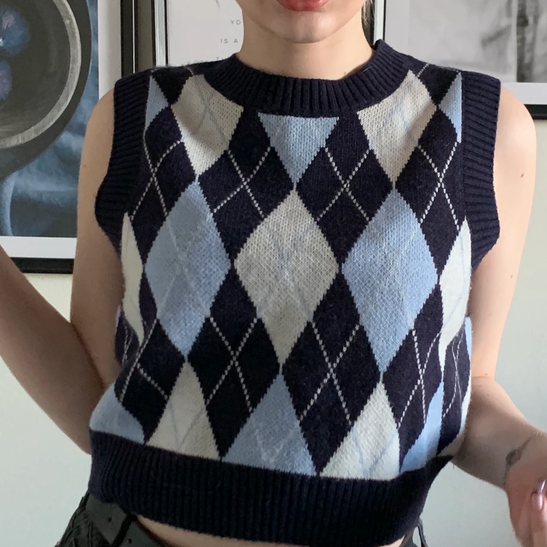 stickad rutig väst - 90