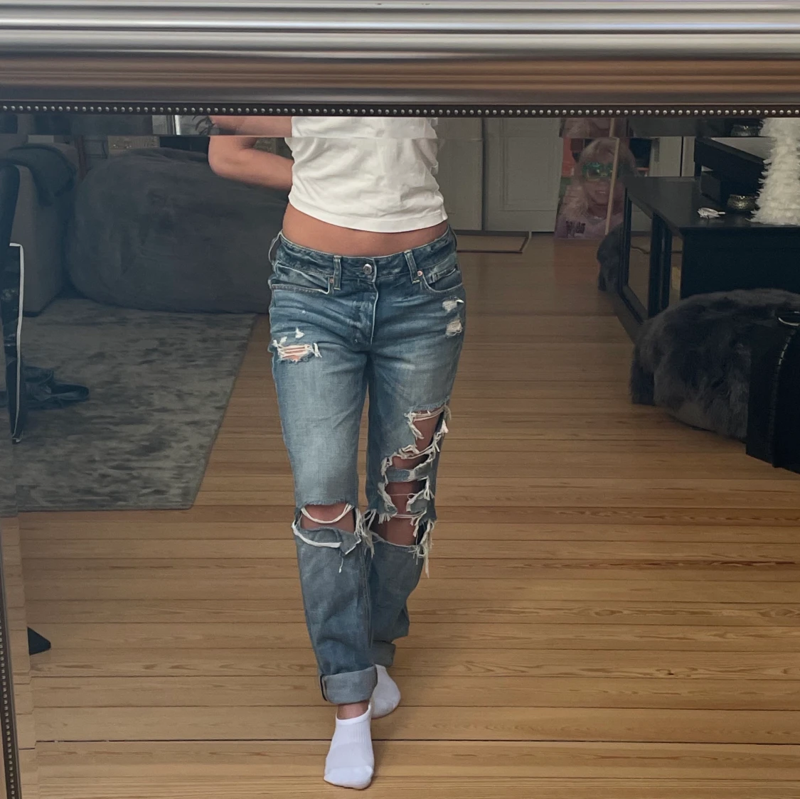 Slitna lågmidjade jeans - 90