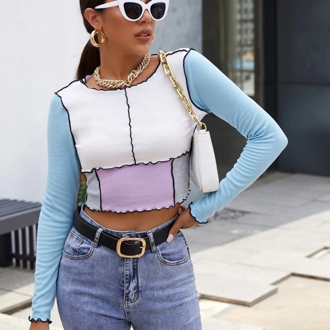 Otroligt fin topp med färgblock  - 91