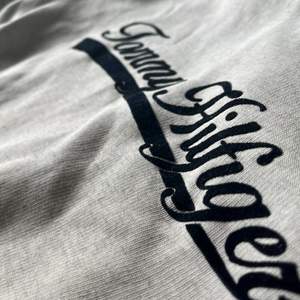 Grå sweatshirt från Tommy Hilfiger. Använd många gånger men har fortfarande en bra kvalitet. ”Tommy Hilfiger” står skrivet i mörkblå sammet