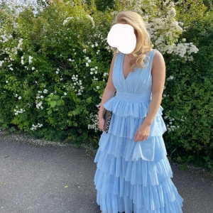Balklänning  - Superfin ljusblå balklänning i tyll med v-ringning. Klänningen är jätteskön och perfekt för bal eller student. 🩵
